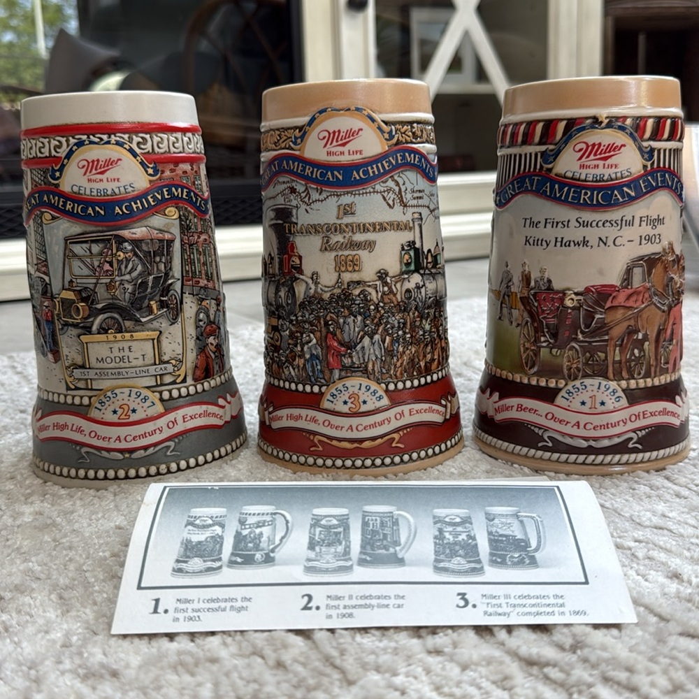 Vintage 1986-88 Miller High Life Great American Achievements Collectible Steins